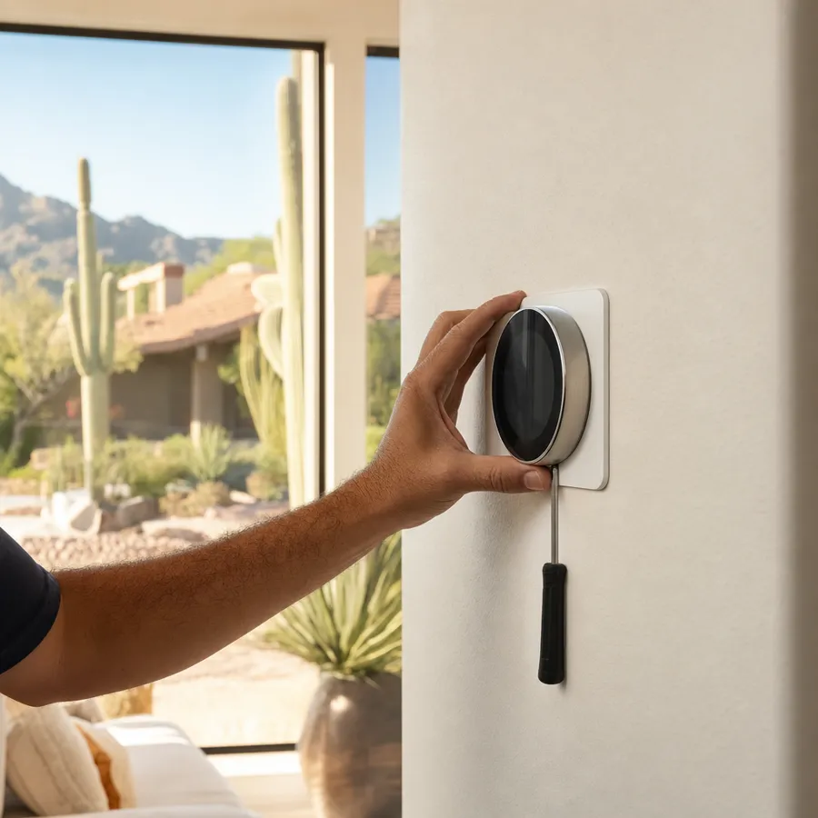 New smart thermostat installed on an interior wall